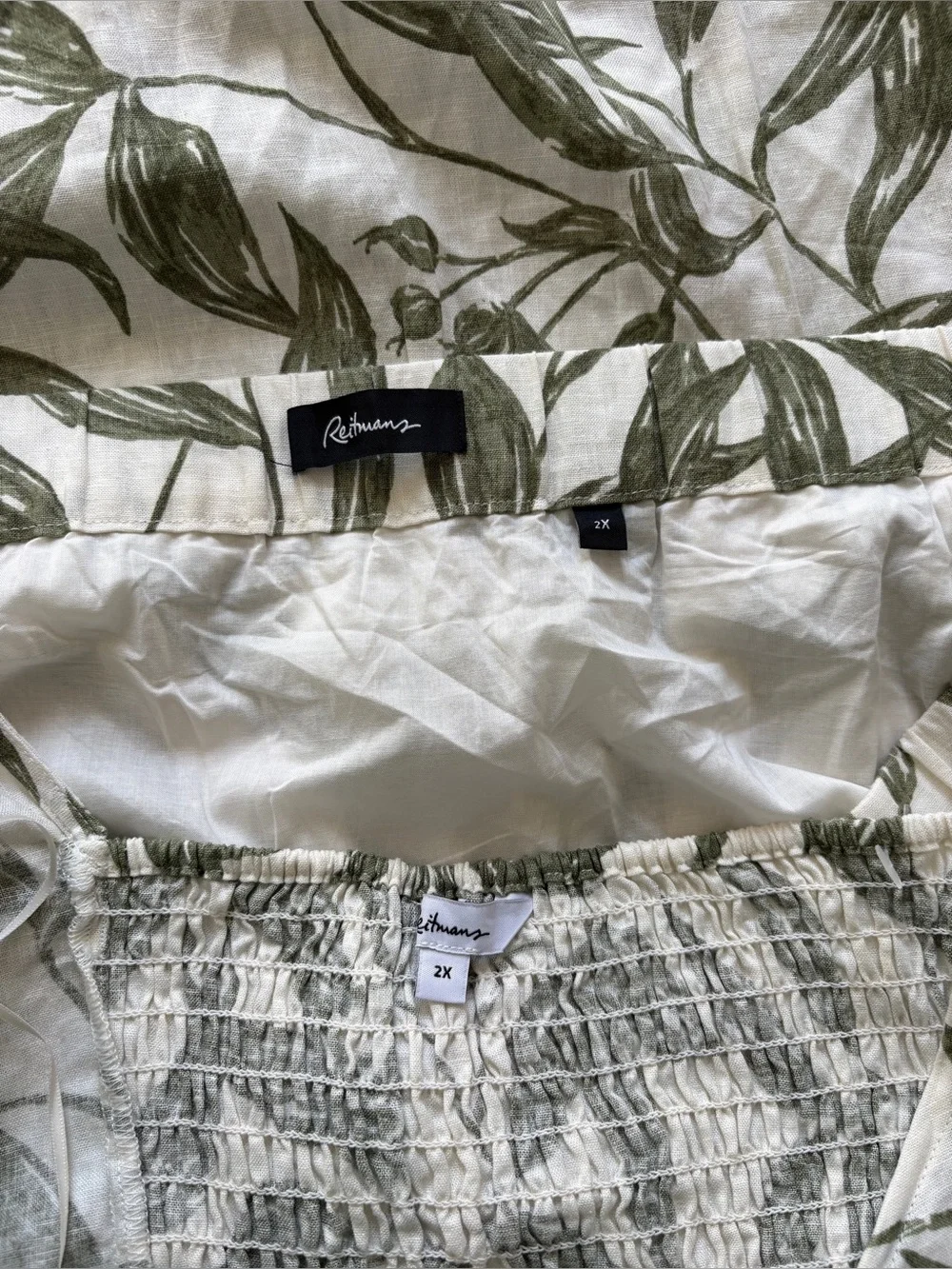 Reitmans Linen-Blend Midi Skirt Set Green Leaf Pattern High Side Slit Size XXL - Picture 11 of 16